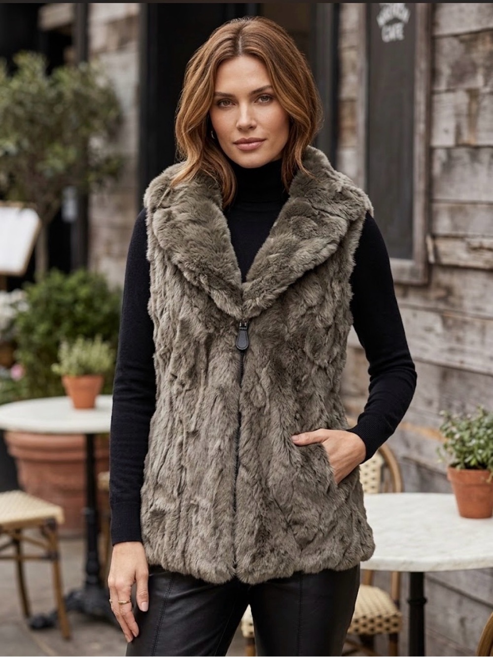 Neiman Marcus Plush 100% Rabbit Fur Collar Vest - Taupe - size medium
